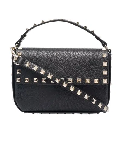 Valentino Garavani Rockstud Logo-embossed Leather Cross-body Bag In Black