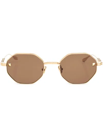 Valentino Garavani Rockstud-embellished Octogonal-frame Sunglasses In 金色