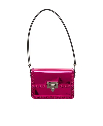 Valentino Garavani Rockstud-embellished Patent Leather Shoulder Bag In Multicolor