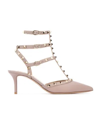 Valentino Garavani Rockstud-embellished Pointed Pumps In Nude