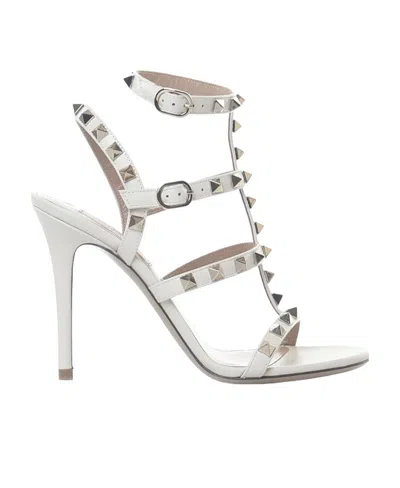 Valentino Garavani Rockstud Embellished Strappy Heels In White
