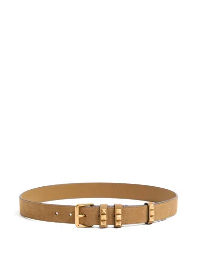 Valentino Garavani Rockstud-embellished Suede Belt In Brown