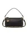 Valentino Small Rockstud Shoulder Bag In Grained Calfskin In Black