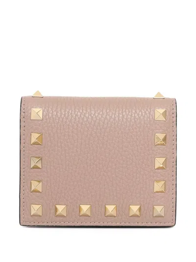 Valentino Garavani Rockstud Leather Bifold French Wallet In Poudre