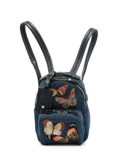 Pre-owned Valentino Garavani Rockstud Embroidered Butterfly-motif Backpack In Blue