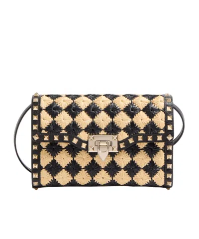 Valentino Garavani Rockstud Embroidery Synthetic Lafite Small Shoulder Bag In Nude