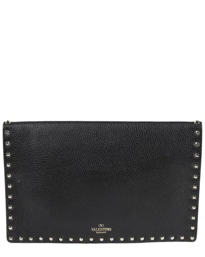 Valentino Garavani Valentino Black Calfskin Rockstud Envelope Clutch