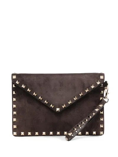 Valentino Garavani Rockstud Envelope Clutch Bag In Brown