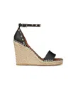 Valentino Rockstud 105 Textured-leather Espadrille Wedge Sandals In Nude
