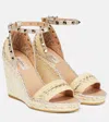 Valentino Garavani Rockstud Leather Espadrille Wedge Sandals In Beige