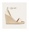 Valentino Garavani Rockstud Leather Espadrille Wedge Sandals In Nude