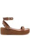 Valentino Studded Leather Cork Wedge Sandals In Brown
