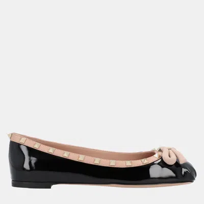 Pre-owned Valentino Garavani Rockstud Eu 36 Black Calfskin Leather Ballerina