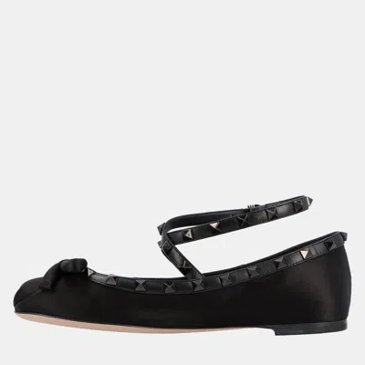 Pre-owned Valentino Garavani Rockstud Eu 37 Black Satin Ballerinas
