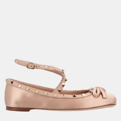 Pre-owned Valentino Garavani Rockstud Eu 37 Pink Satin Ballerinas