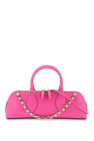 Valentino Garavani Rockstud E/w Leather Handbag In Fuchsia