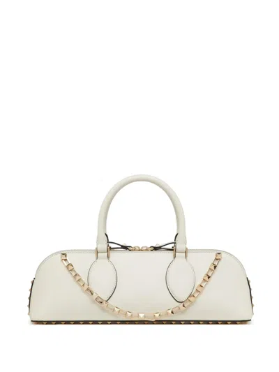 Valentino Garavani Ivory Leather Rockstud East-west Handbag In Neutral