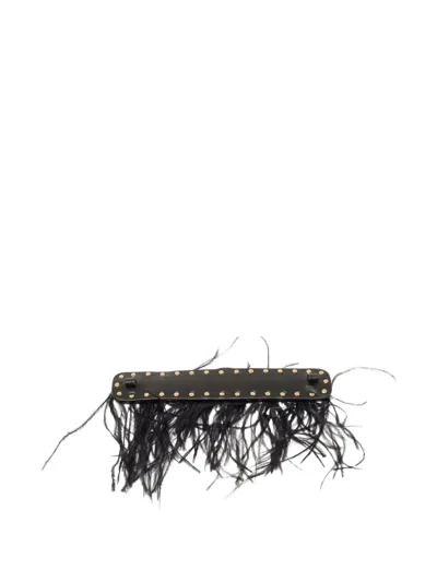Pre-owned Valentino Garavani Rockstud Feather Bracelet In Black