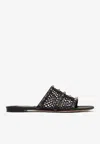 Valentino Rockstud Fishnet Flat Slides In Black