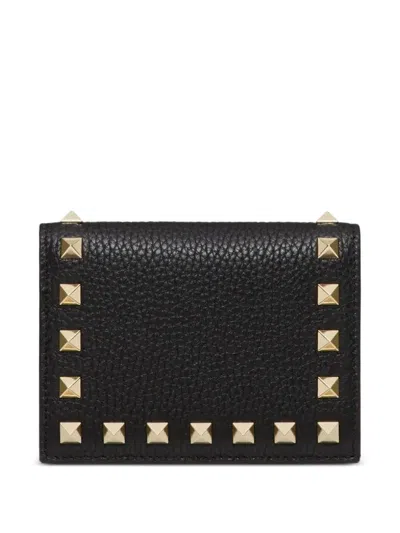 Valentino Garavani Rockstud Flap Leather Wallet In Black