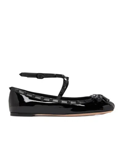 Valentino Garavani Rockstud Satin Ballet Flats In Black