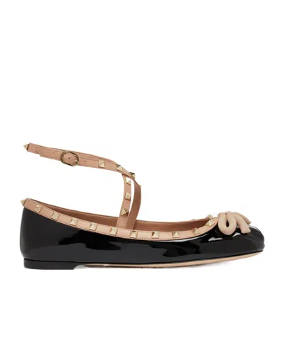 Valentino Garavani Rockstud Leather Ballet Flats In Black