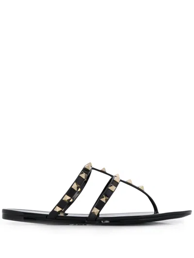 Valentino Garavani Valentino Rockstud Flat Sandals In Black