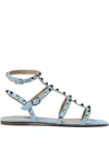 Valentino Rockstud Flat Sandals In Blue