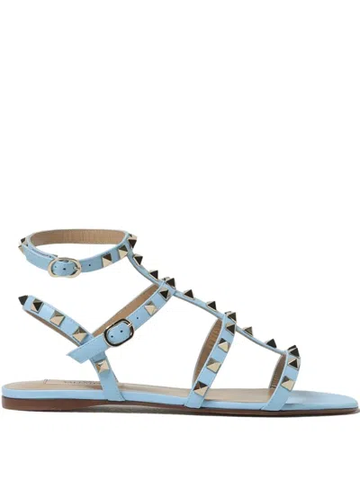 Valentino Garavani Rockstud Calfskin Stud Sandals In Blue