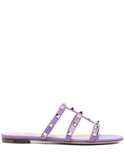 Valentino Garavani Valentino Rockstud Caged Leather Sandal In Lilac