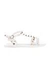 Valentino Rockstud Flat Sandals In White