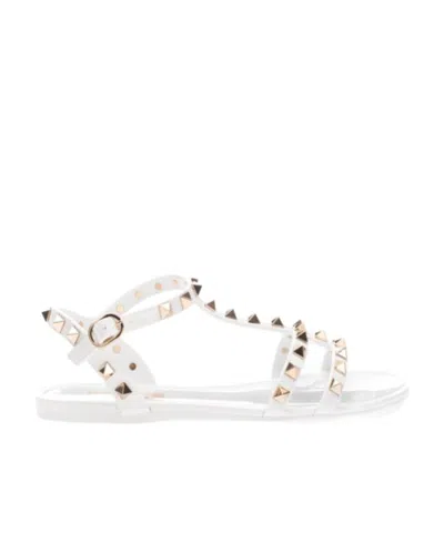 Valentino Garavani Rockstud Flat Sandals In White