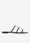 Valentino Rockstud Slide Sandal In Laminated Nappa With Cabochon In Black