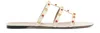 Valentino Rockstud Caged Leather Flat Sandals In White