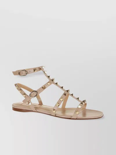 Valentino Garavani Rockstud Leather Sandals With Iconic All-over Studs In Beige