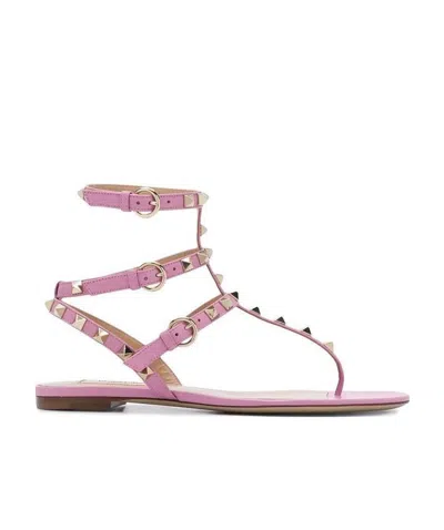 Valentino Garavani Rockstud Flat-soled Sandals In Pink