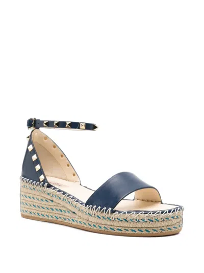 Valentino Garavani Rockstud Flatform Espadrilles In Blue