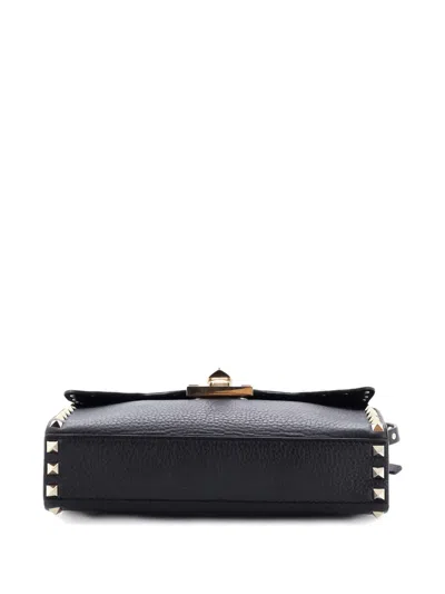 Pre-owned Valentino Garavani Rockstud Flip Lock Flap Bag Leather Medium Crossbody Bag In Black