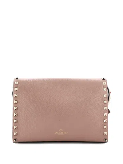 Pre-owned Valentino Garavani Rockstud Flip Lock Flap Bag Leather Medium Crossbody Bag In Pink