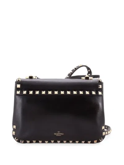 Pre-owned Valentino Garavani Rockstud Flip Lock Flap Bag Leather Small Shoulder Bag In Black