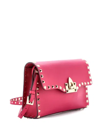 Pre-owned Valentino Garavani Rockstud Flip Lock Flap Bag Leather Small Shoulder Bag In Purple