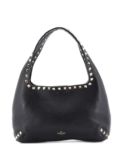 Pre-owned Valentino Garavani Rockstud Flip Lock Leather Small Bag In Black