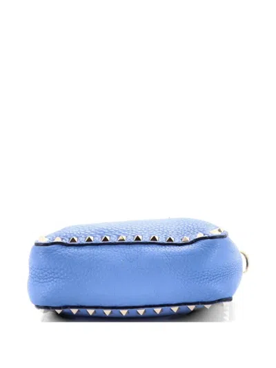 Pre-owned Valentino Garavani Rockstud Flip Lock Messenger Bag Leather Mini Crossbody Bag In Blue