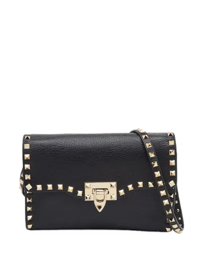 Pre-owned Valentino Garavani Rockstud Flip-lock Crossbody Bag In Black