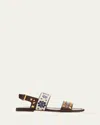 Valentino County Rockstud Floral-embroidered Leather Sandals In Fondant / Naturale / Blu