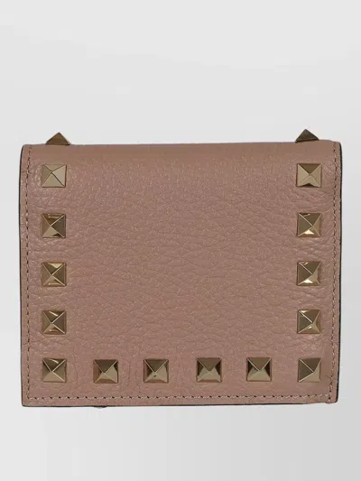 Valentino Garavani Rockstud French Flap Wallet Vitello Stampa In Brown
