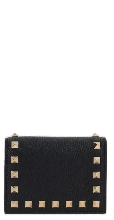 Valentino Garavani Flap French Wallet | Rockstud | Vitello In Nero