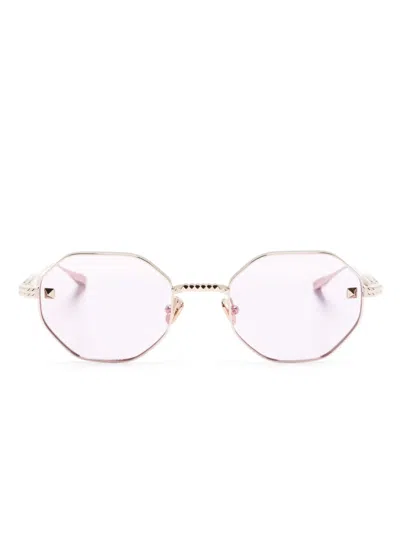 Valentino Rockstud Geometric-frame Sunglasses In Gold