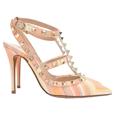 Pre-owned Valentino Garavani Rockstud Geometric-print Pumps In Multicolor Leather