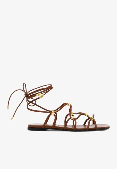 Valentino Garavani Rockstud Gladiator Leather Flat Sandals